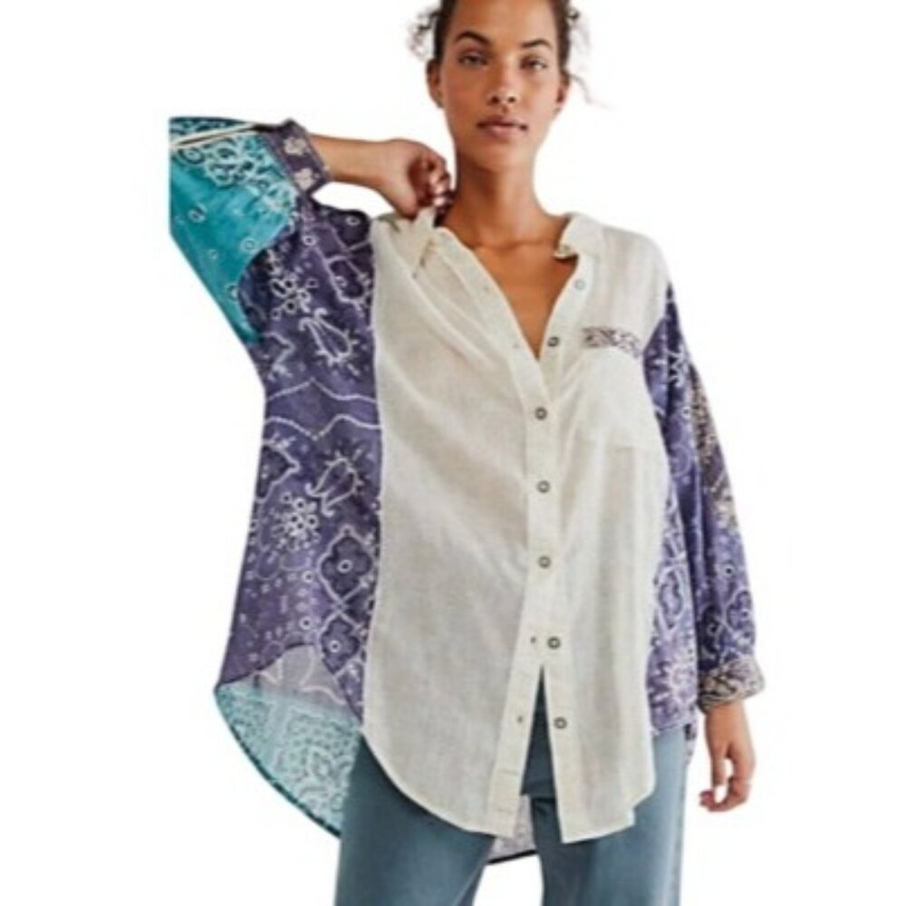 We The Free People Women's Small Paisley Sun Valley Boho Bandana Tunic Top